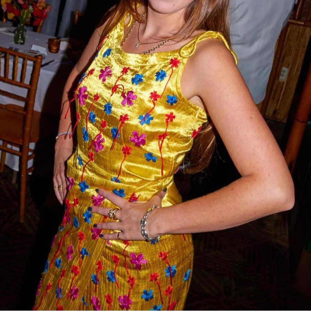 Tigra Tigra Yellow Silk Mashroo tie/ wrap dress
